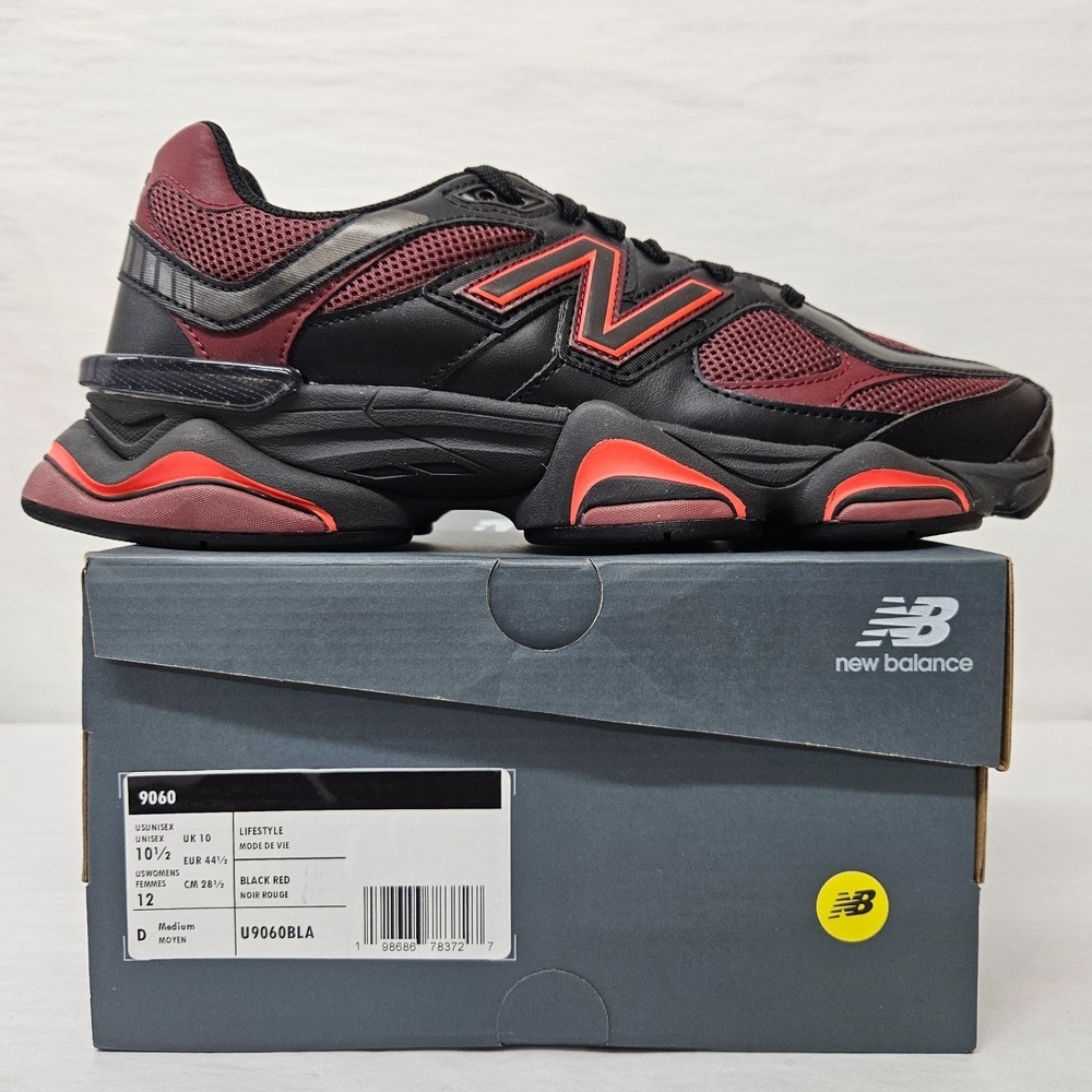 New Balance 9060 Athletic Shoes Abzorb Midsole U9060BLA Black Red Mens Size 10.5